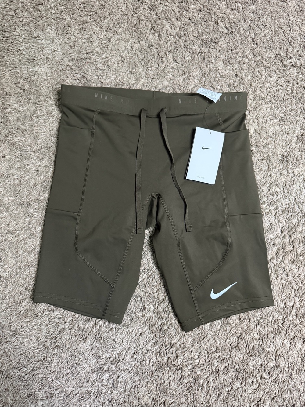 Nike Stride Dri-FIT 1/2 Length Running Tights Brown Shorts Mens Small IF2040-212